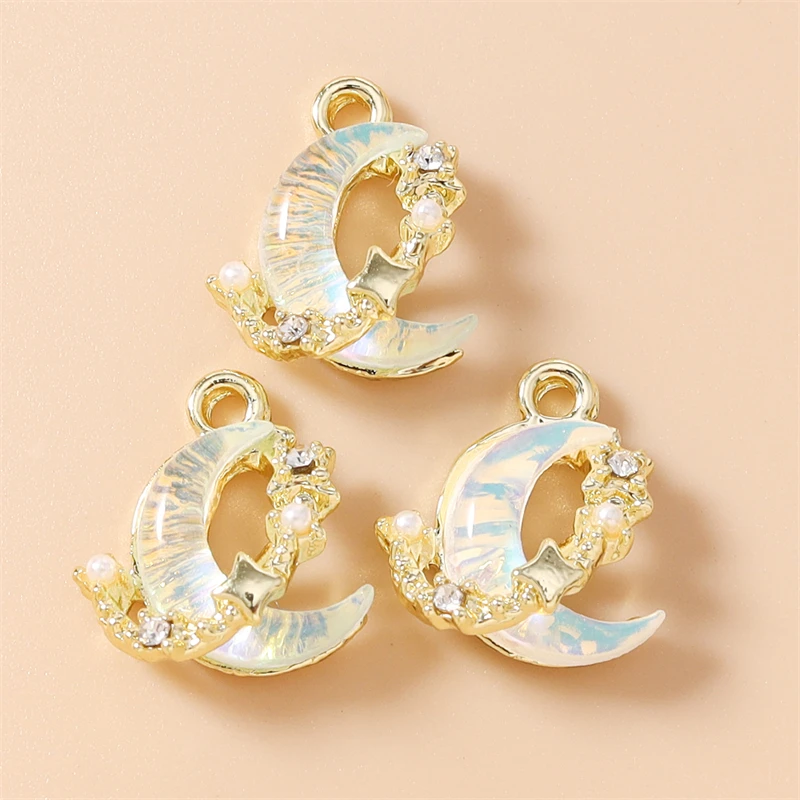 5 Stück 14 x 15 mm niedliche Kristall-Mond-Anhänger für die Herstellung von Ohrringen, Halsketten, Armbändern, DIY-Handwerk, Schmuckzubehör – Detail 8