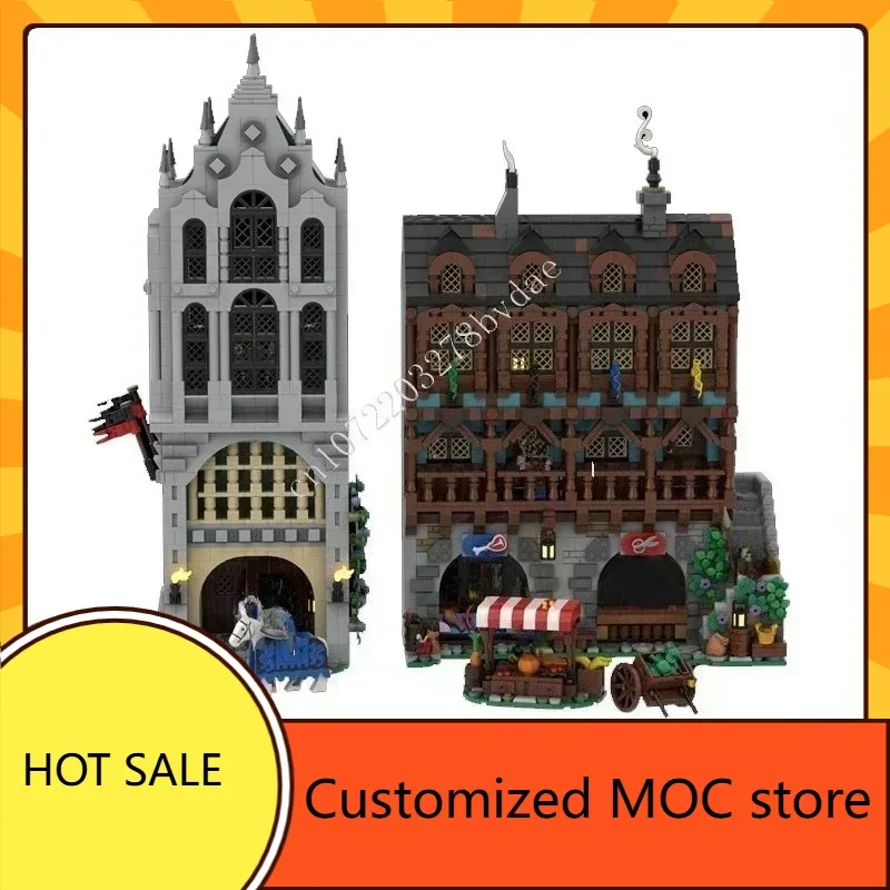 4136PCS MOC Middeleeuws Kasteel Puzzel Kerst DIY Assembly Set Speelgoed voor Kind Middeleeuwse Stad Vierkant Thema Verjaardag Kerstcadeau
