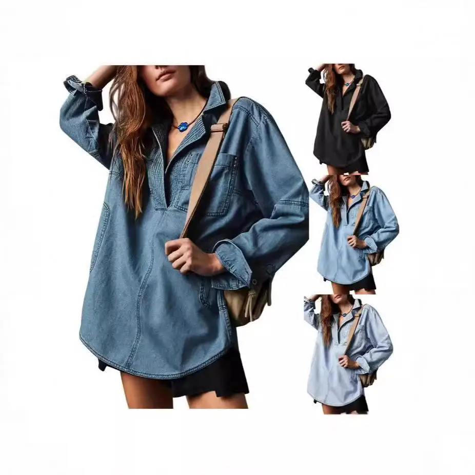 

Длинная куртка-рубашка в ковбойском стиле с воротником, повседневная, свободного кроя, женская верхняя одежда для весеннего сезона