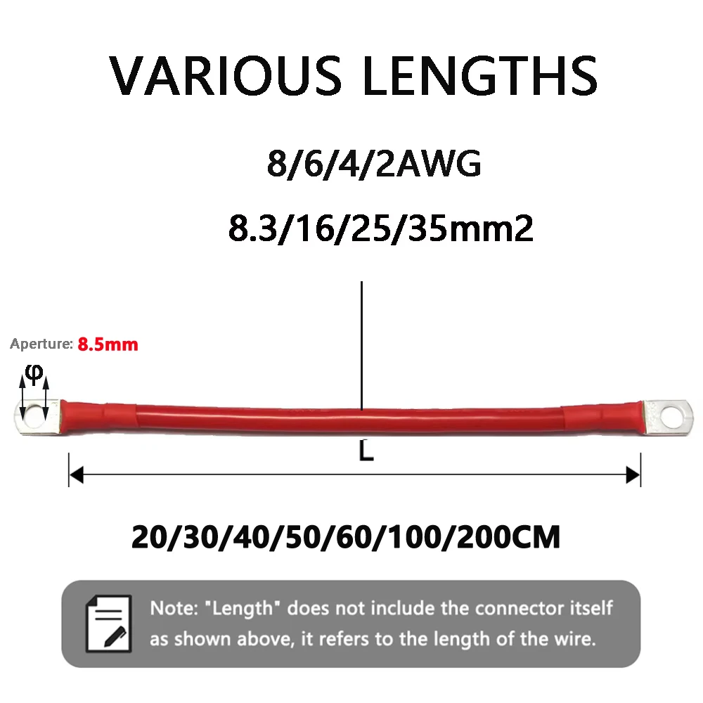 Soft Car Battery Connection Cable 8/6/4/2/0AWG Silicone wire with M8 Tinned Copper Lugs For Solar Inverter,Battery,Car ,UPS .Set
