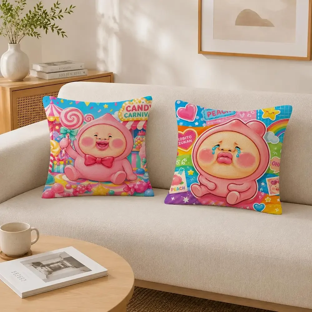 Character Kobito Zukan Peach Cushion Cover Soft Fluffy Short Plush  Pillow Case Throw Decorative for Sofa Bedroom Home Decor