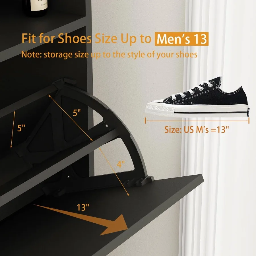 Large Shoe Cabinet with 2 Flip Drawers Shoe Storage Cabinet for Entryway Slim Hidden Shoe Storage with Open Shelf Freestanding