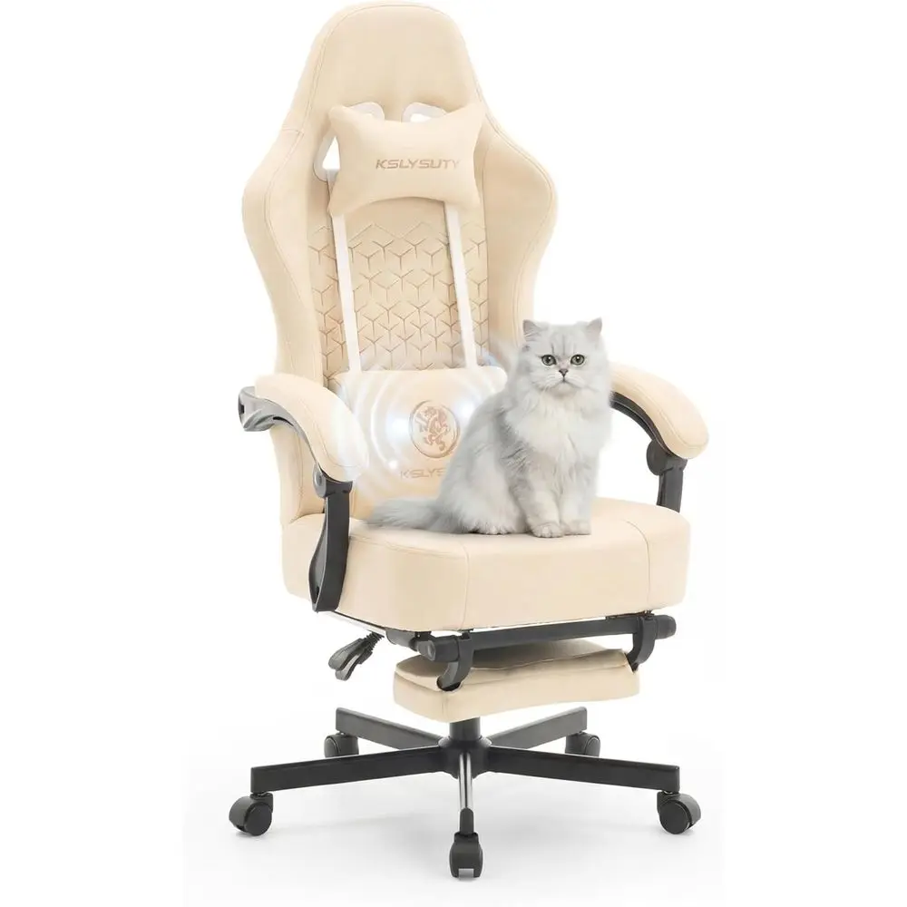 

Дышащее кожаное игровое кресло с пружинной подушкой, широкое эргономичное офисное кресло с подставкой для ног для взрослых и подростков (бежевое)