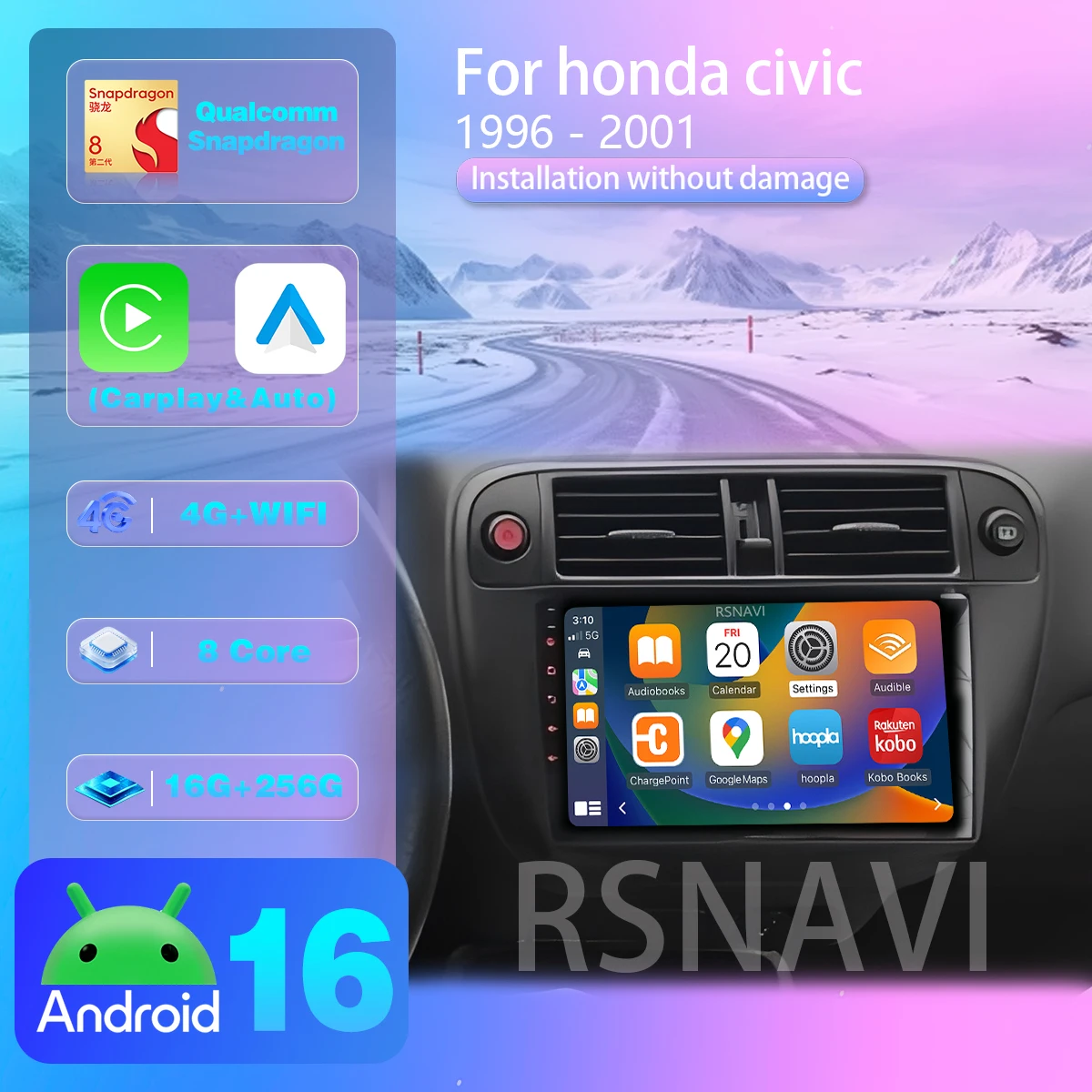 Android 16 For Honda Civic 1996 1997 1998 1999 2000 2001 Carplay Auto Car Radio Multimedia DAB+ Player Autoradio Navigation