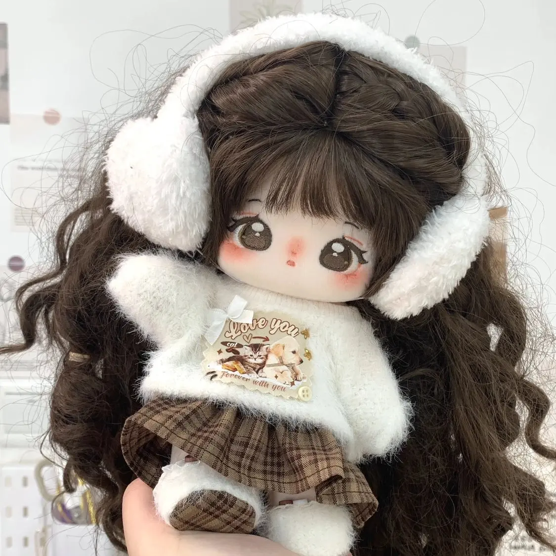 20cm Clothes Cute Courier Sweater Muffler Ear Shield Lolita Dress Skirt Suit Stuffed Plushies Plush Doll Accessories Anime Toy K