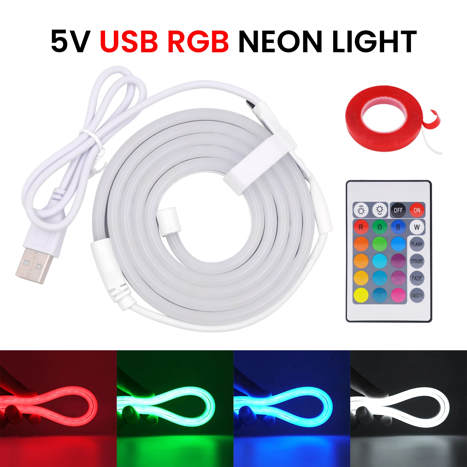 USB RGB Neon Strip Light DC 5V IP65 Waterproof 108Leds/M 6X12MM Home Decor Flexible Ribbon Tape Rope LED Strip