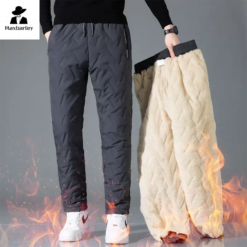 

Men Down Cotton Winter Pants Casual Thicken Plush Sweatpants Loose Warm Drawstring Waist Trousers Beam Foot Straight Pants 2024