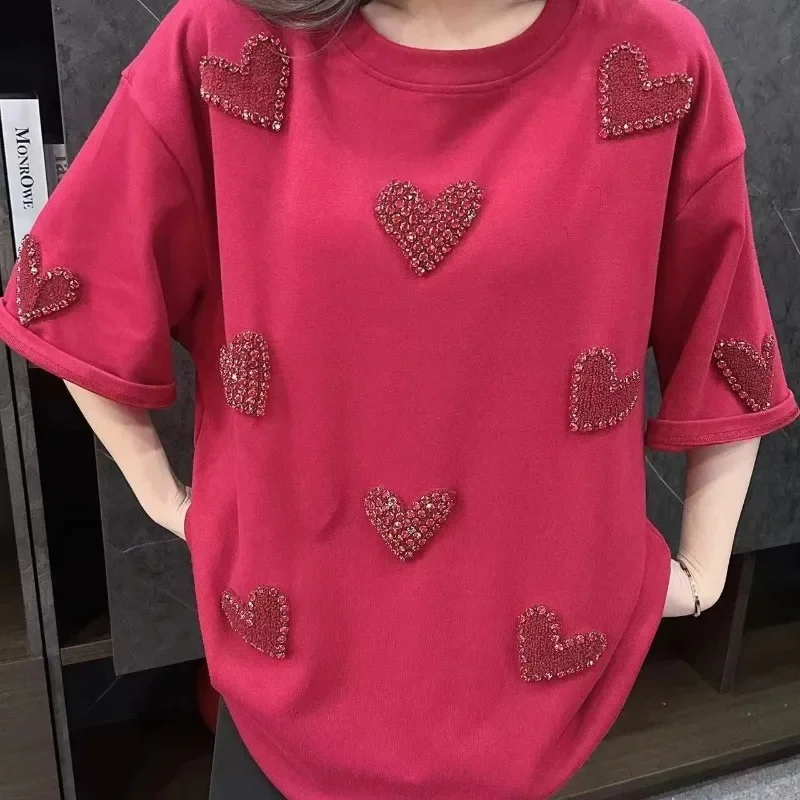 

Тяжелая Бриллиантовая короткая надпись Love футболки с сердечком Grunge одежда Magliette graч Da Donna Harajuku Ropa Mujer Футболка Топ оверсайз Z432
