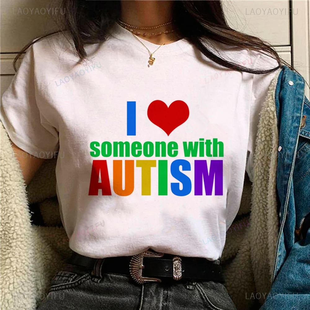 Autism Printing T-shirts Care for Autistic Children Tshirt Women Harajuku Y2K Graphic T Shirt Female Cotton Streetwear Clothing