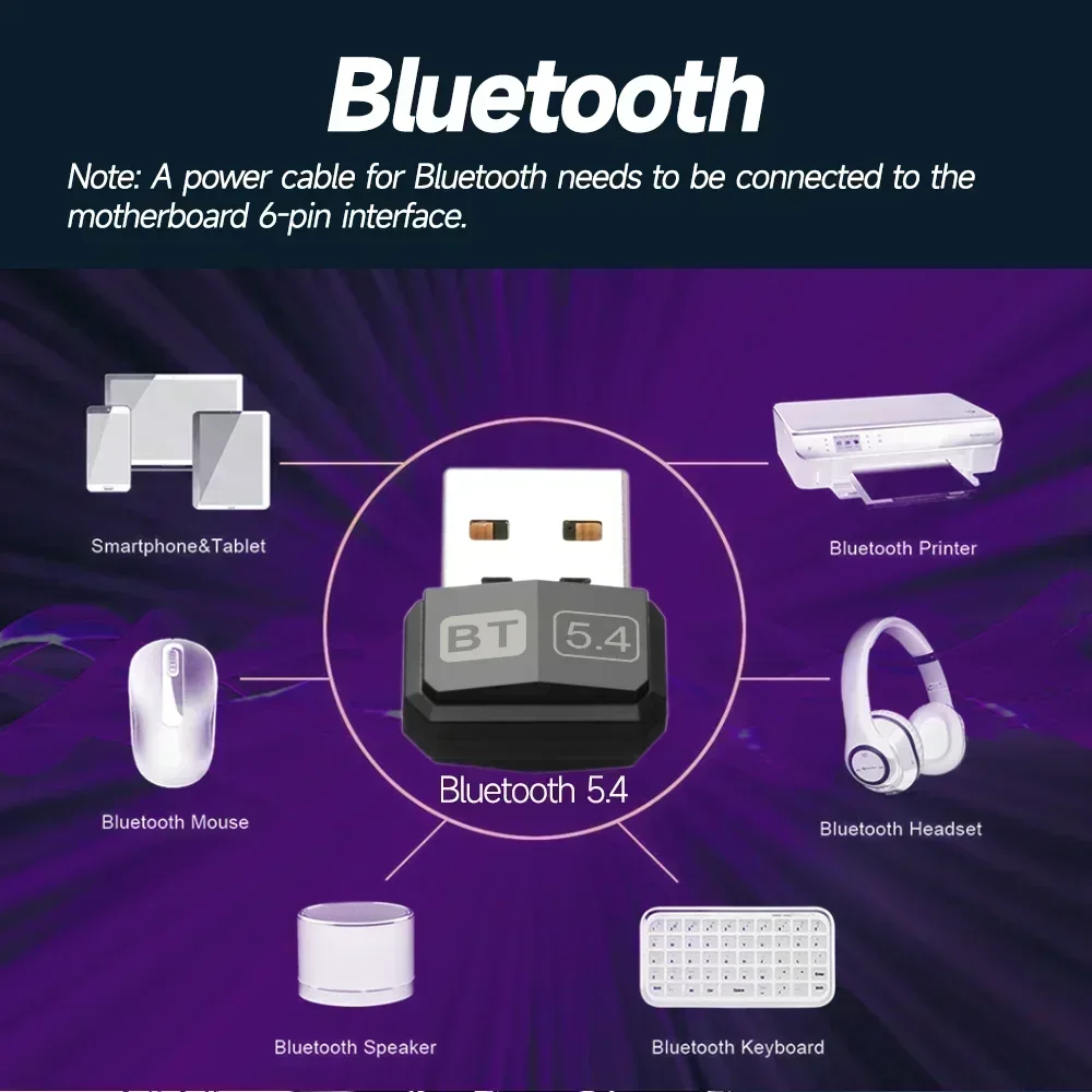 

USB BT 5.4 Adapter Dongle Adapter Supports Windows 11/10 USB Transmitter for PC Speaker Wireless Mouse Earphone Keyboard