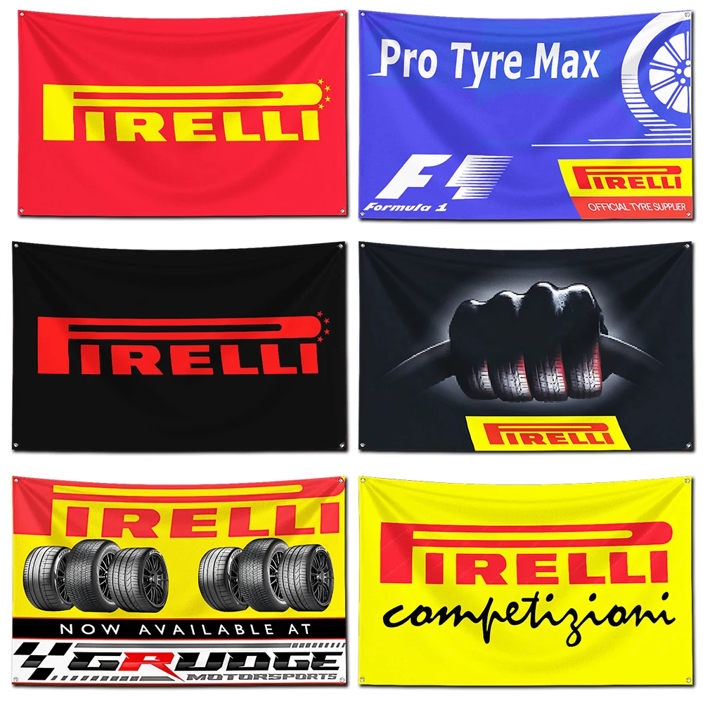 Pirellis Tyres Flag Polyester Digital Printing Banner 4 Sizes for Garage Wall Art Out Door Decoration With Brass Grommets