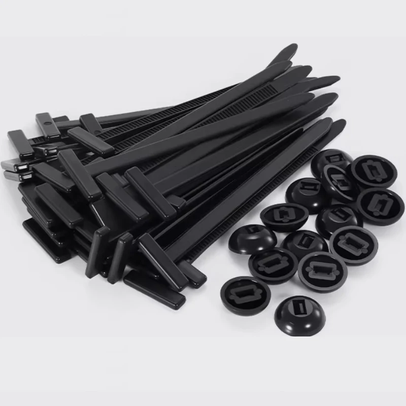 

60 шт. универсальных нейлоновых стяжек-хомутов для кабелей, сверхпрочные крепления с кнопкой-фиксатором, пластиковые кабельные стяжки, инструмент для крепления, автомобильные крепежи
