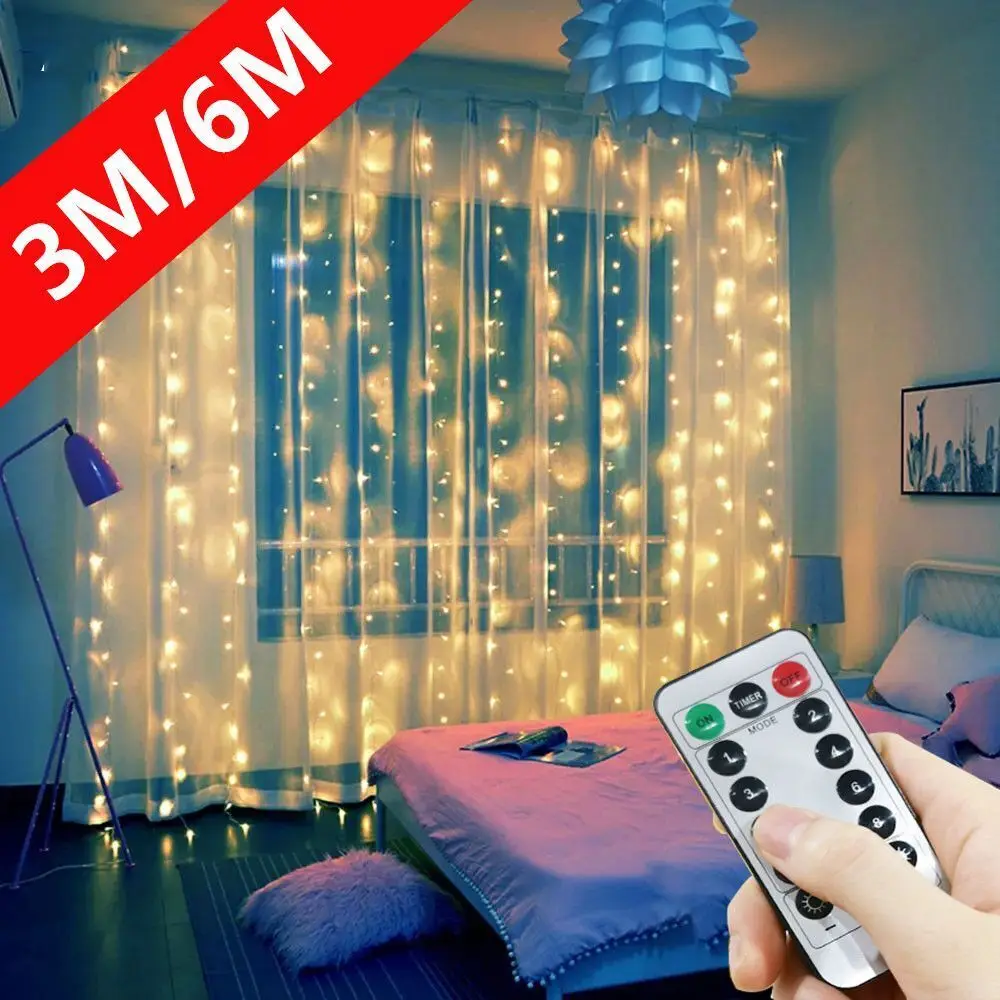 

3/4/6M Curtain LED String Lights Garland USB Festoon Remote Control Fairy Garland Light Christmas Decoration for Bedroom Home