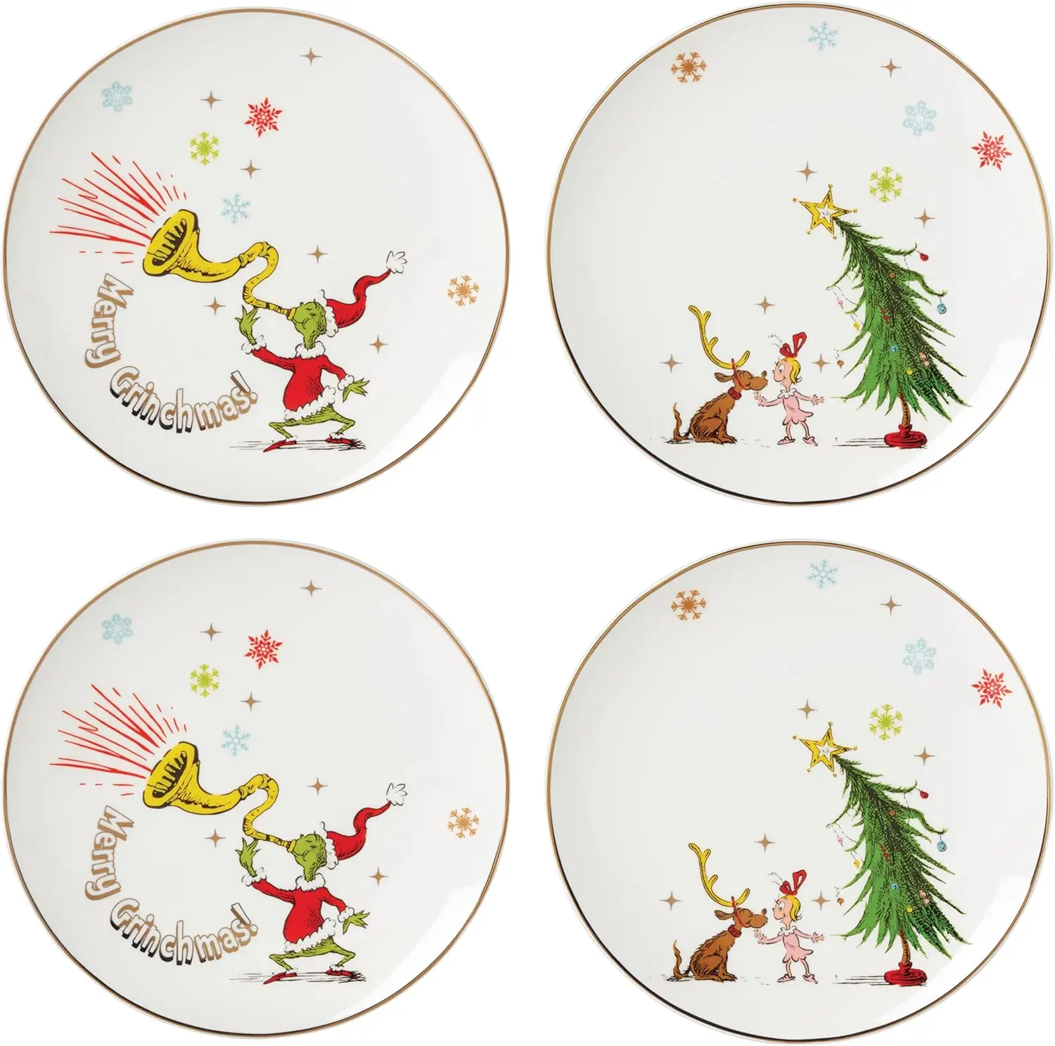 

894166 Merry Grinchmas 4-Piece Assorted Accent Plate Set, Christmas Drinkware, Holiday Hosting