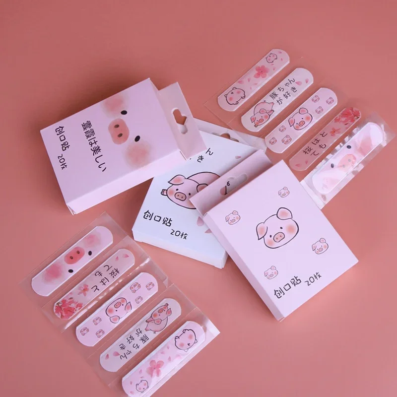 40pcs/2box Waterproof Bandages First Aid Hemostasis Band Stickers Cute Cartoon Animals Pig Plaster Wound Emergency Kit