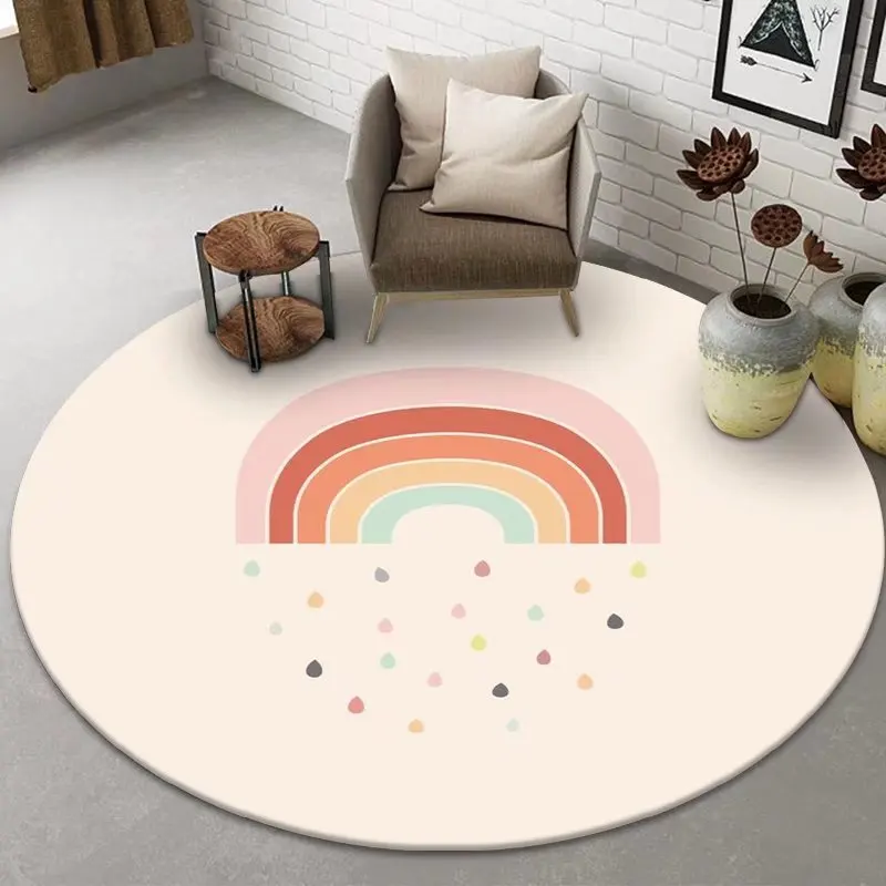 80-120cm Children Floor Mat Home Thicken Plush Rug Nordic Rainbow Children Baby Play Mat Cartoon Bedroom Flocking Anti-slip Mat