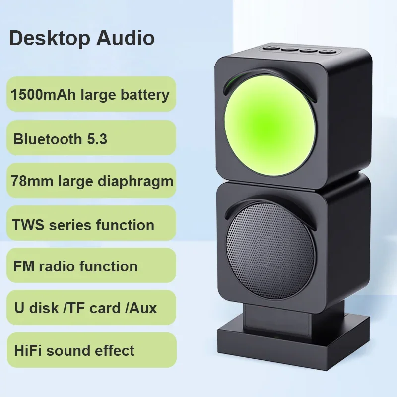 Traffic Light Bluetooth Speaker Desktop Computer Soundbox with FM Radio Function Large Volume HIFI Audio Support USB TF Card AUX