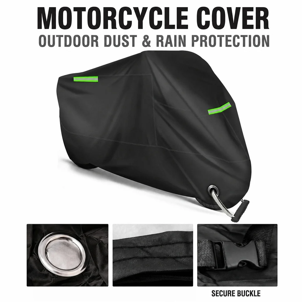 190T Motorcycle Cover Waterproof Outdoor All Weather UV Protection Dustproof Scooter Cover with Reflective Strips Lock Hole
