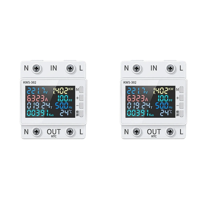 2X Tuya No Wifi Misuratore di potenza Schermo a colori 2P Misuratore di energia CA multifunzione Controllo APP da remoto 170-300V/63A -B