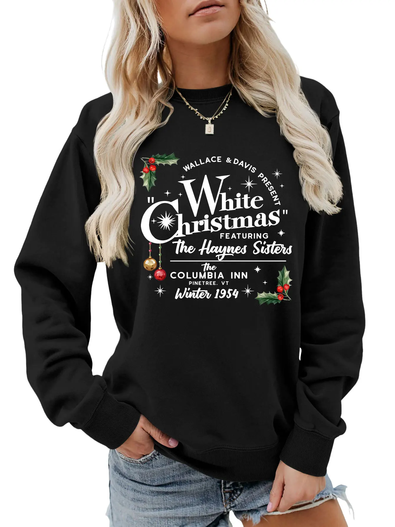 Fall new crew-neck long-sleeved T-shirt hoodie WALLACE DAVIS PRSENT WHITE print loose casual top to match women's fashion pullov
