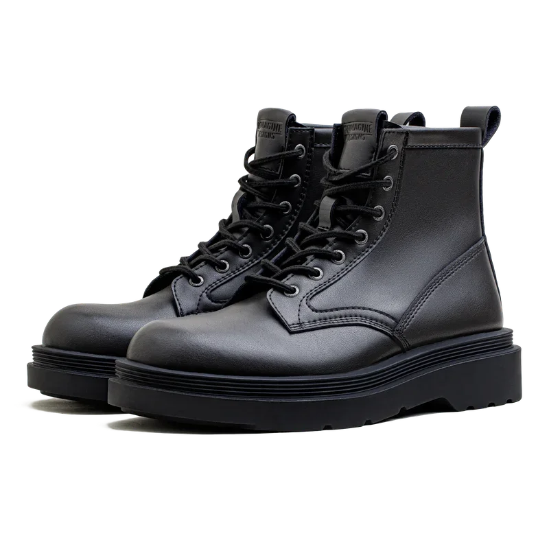 Maden masculino retro estilo britânico preto botas de sola grossa versátil meados de bezerro botas de trabalho dedo do pé redondo sapatos de couro casuais para o outono