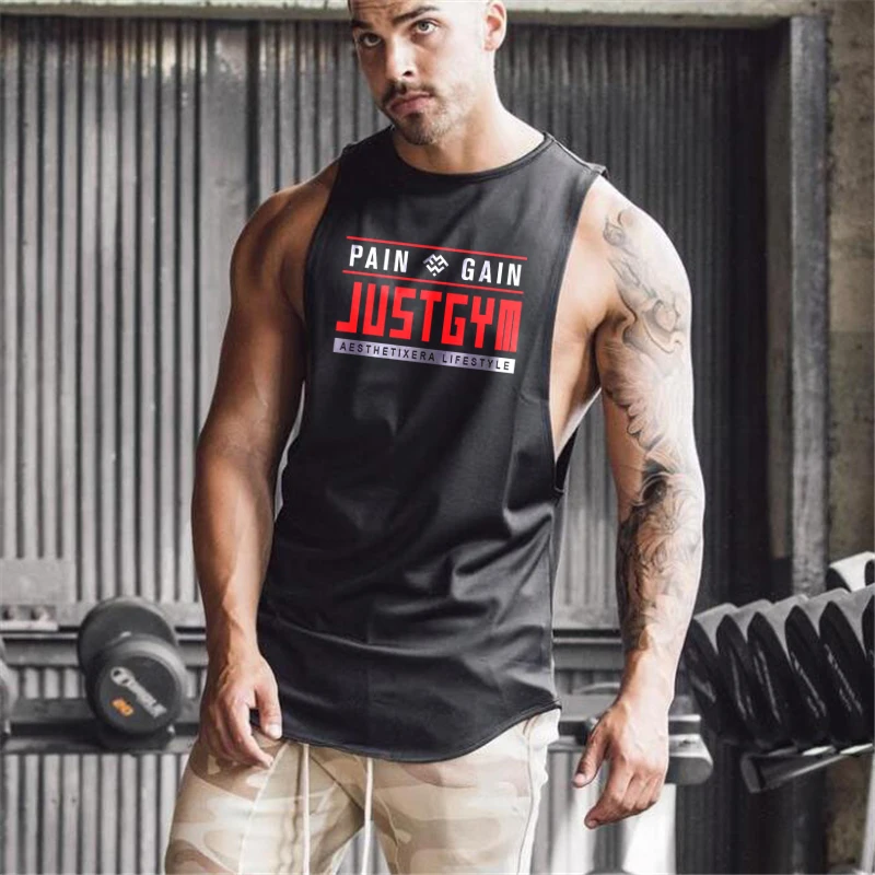 

Summer Men Gym Cotton Running Vests Fitness Muscle Sleeveless T-shirts Sport Loose Tank Tops Bodybuilding Stringer Clothing