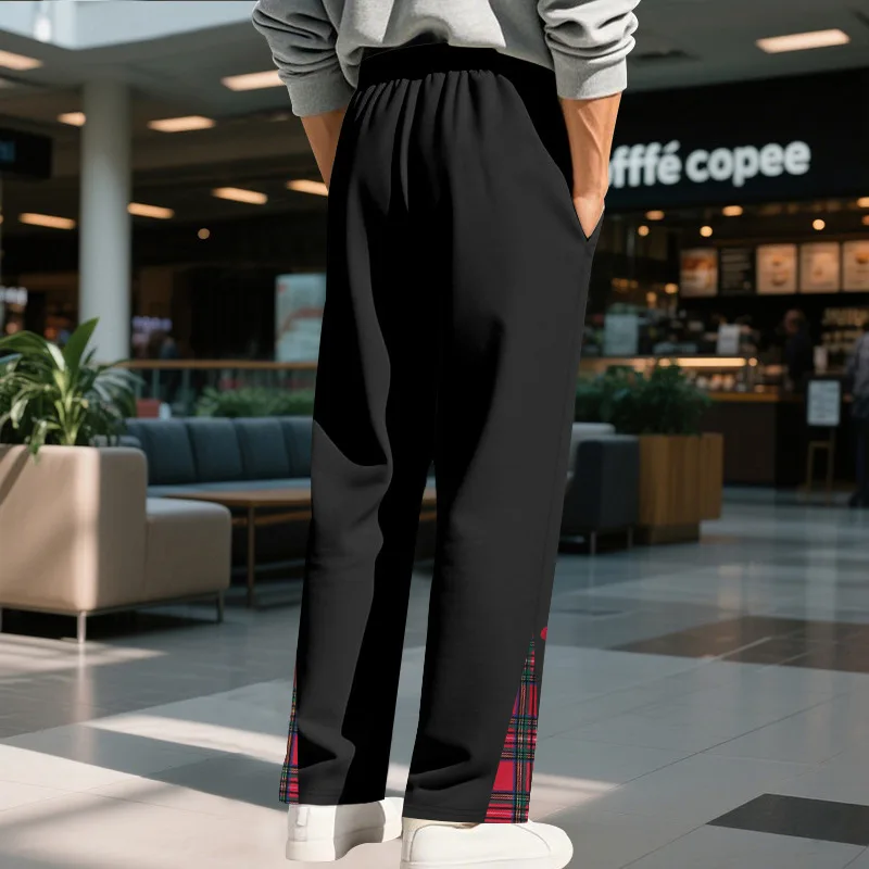 2025 الخريف الشتاء الرجال الوزن الثقيل موضة بناطيل كاجوال الرباط مخيط المرقعة السراويل الطويلة مستقيم فضفاض بنطلون رياضي