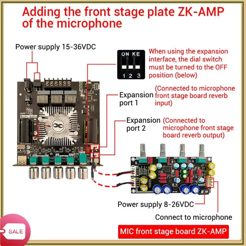 

Уникальная плата цифрового усилителя мощности ZK-ST21, 2,1-канальный 2X100 Вт + 200 Вт, сабвуфер TPA3221, модуль усилителя Bluetooth с проводами