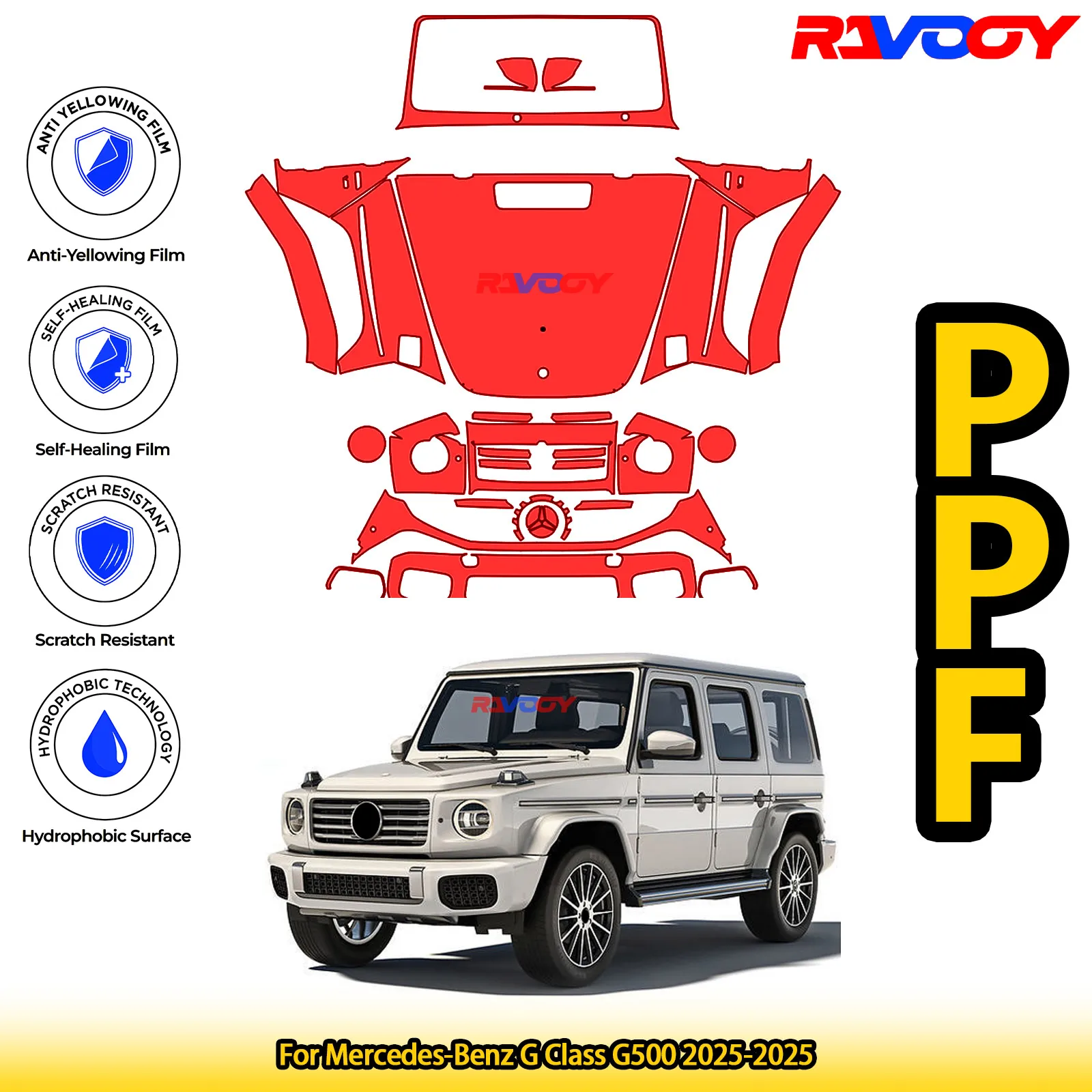 

Для Mercedes-Benz G Class G500 2025-2025 глянцевая матовая черная предварительно вырезанная передняя защитная пленка PPF Kit