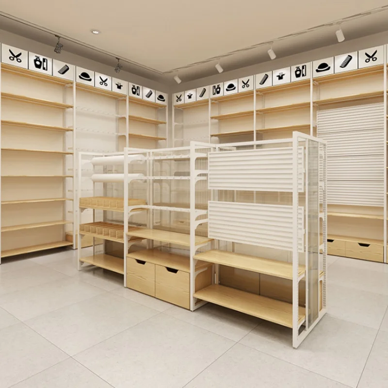 Miniso de supermercado de madera personalizado, soporte de exhibición de tienda conveniente, centro comercial, estante de muebles