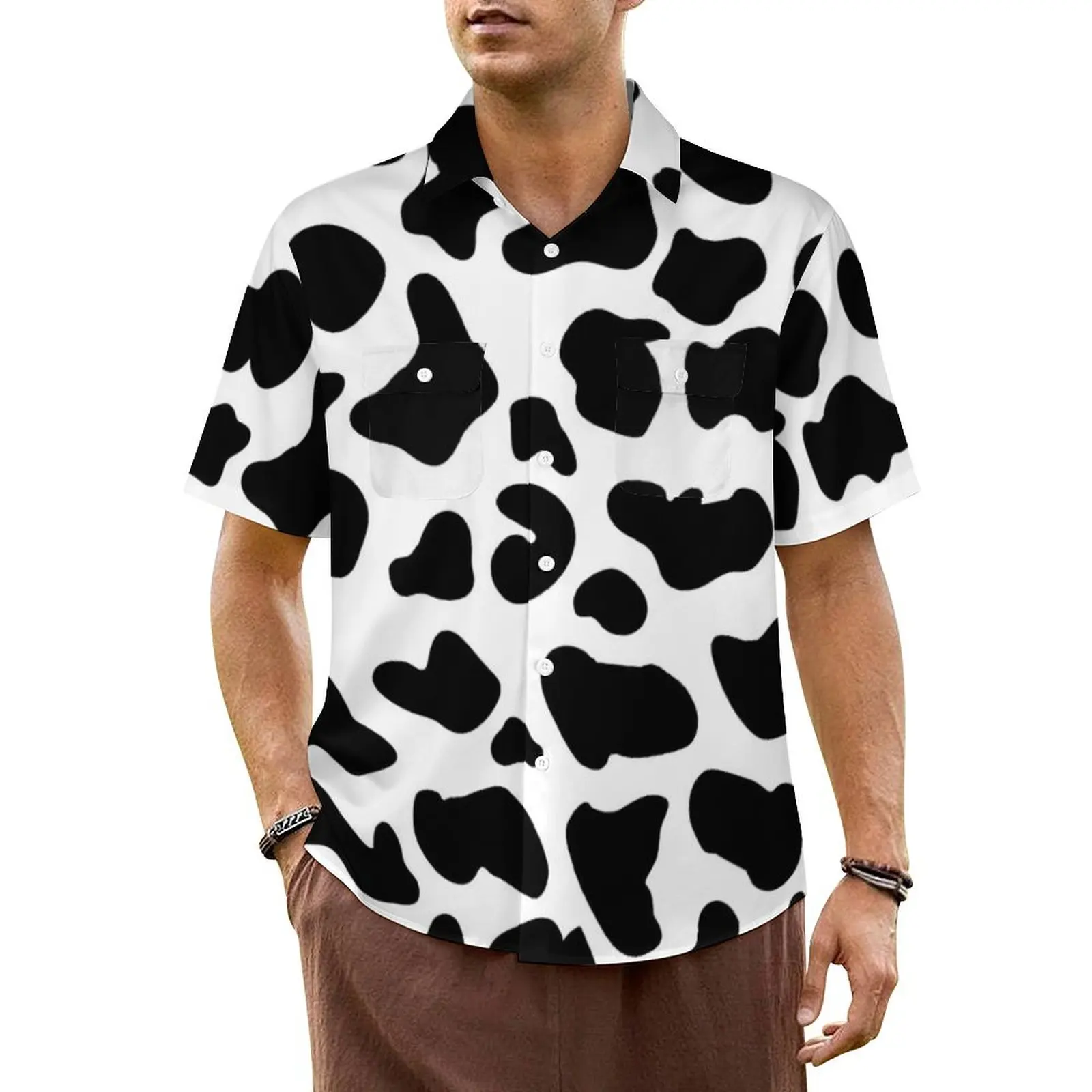 

Hawaiian Shirt Beach Cow Print Blouses Farm Animal Cool Casual Shirts Male Short-Sleeved Y2K Fashion Oversize Tops