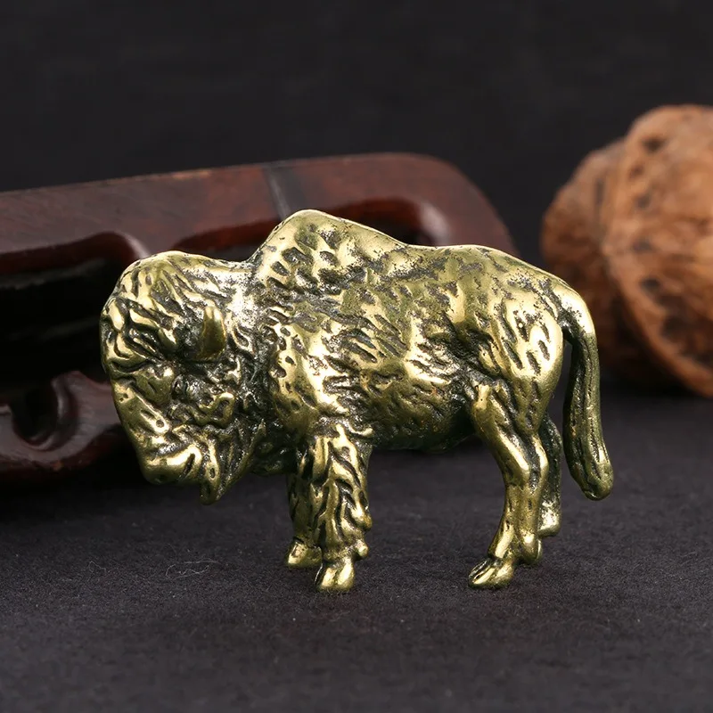1 PC Retro Old Solid Brass Chinese Zodiac Goat Figurine Antique Tea Pet Hand Play Ornament Collection Home Desk Craft Decoration