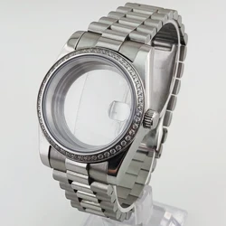 NH35 Watch Case 36mm/39mm Diamond Silver Stainless Steel Sapphire Glass Fit NH35 NH36 ETA2824 PT5000 ETA2836 Miyota82 Movement