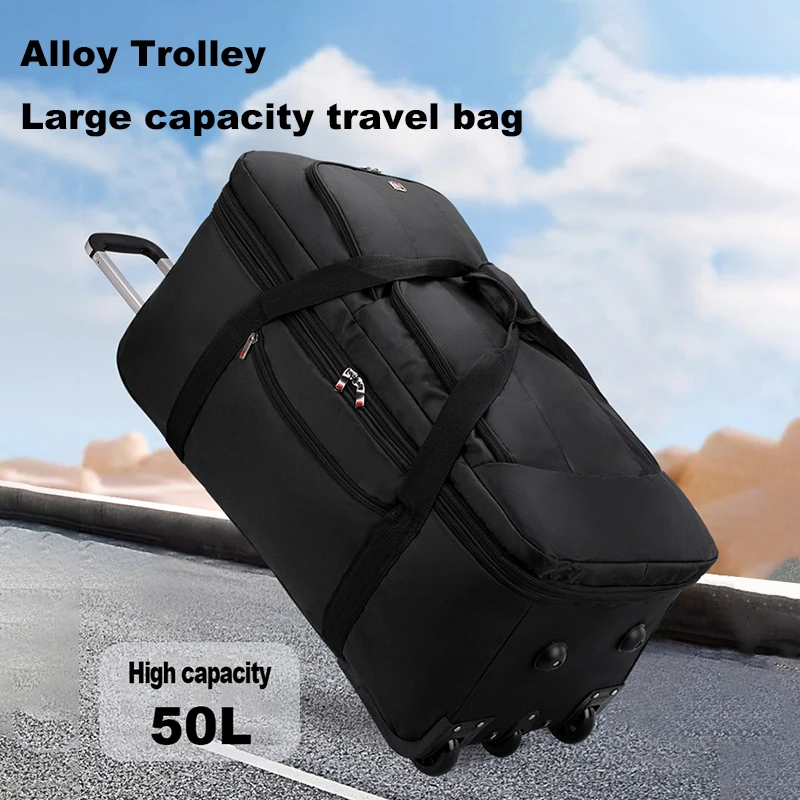 Multi-functional Rolling Travel Bag Large Capacity Oxford Backpack Travel Handbag Portable Storage Luggage Bag Short Trip 3Wheel