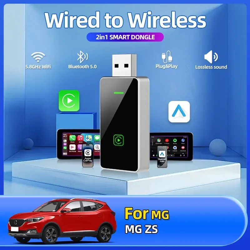 

1pcs 2025 Hot Fashion New 2IN1 Wireless Car Smart USB Mini Play Car Wireless Adapter Plug And Play WiFi Fast Connect For MG ZS