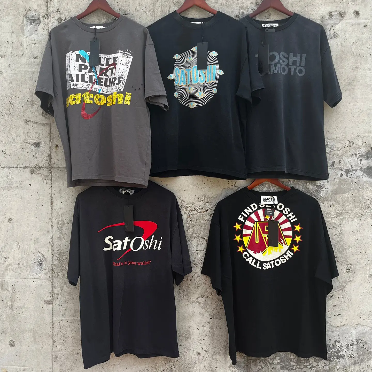 

American Style Satoshi Nakamoto T Shirts Short-sleeved Crew-neck Washed Distressed Loose-fitting T-shirt Men Women Trendy Tops