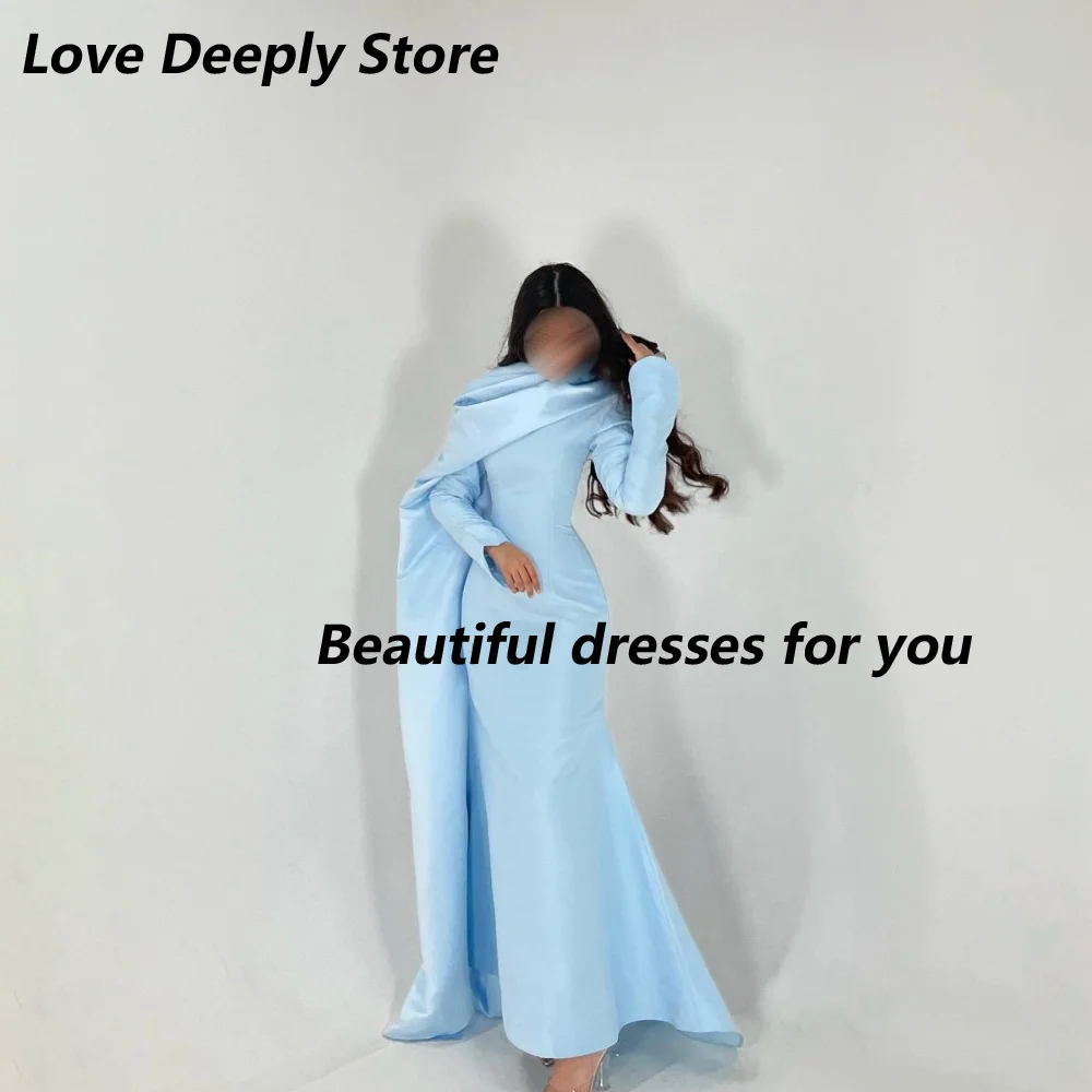 

Customized Elegnat Evening Dresses Baby Blu Long Sleeves O Neck Maxi Evening Gowns for Women 2025 Mermaid Wedding Party Dress