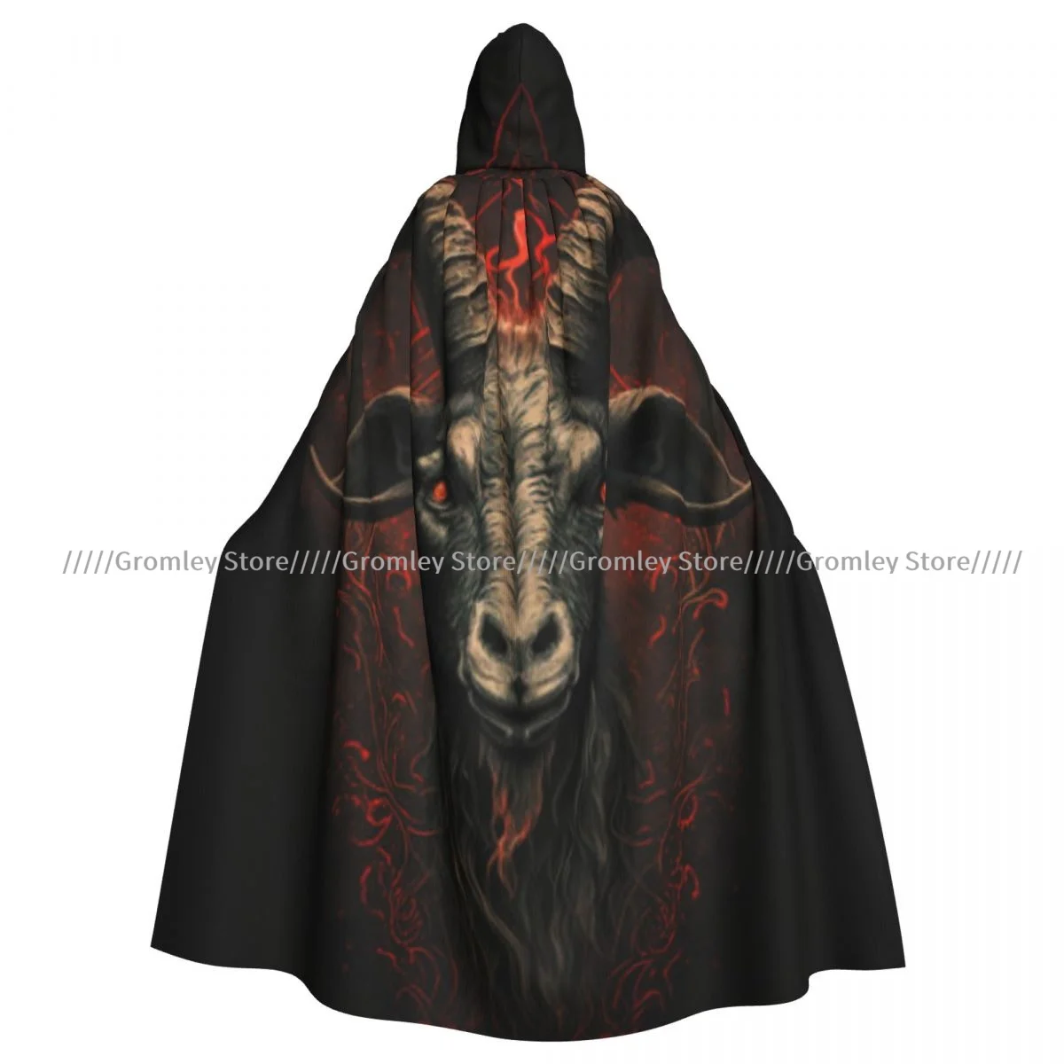 Goat Head With Horns Satanic Symbol Witch Cloak Halloween Cosplay Costume Adult Unisex Cloak Retro Ages Cape