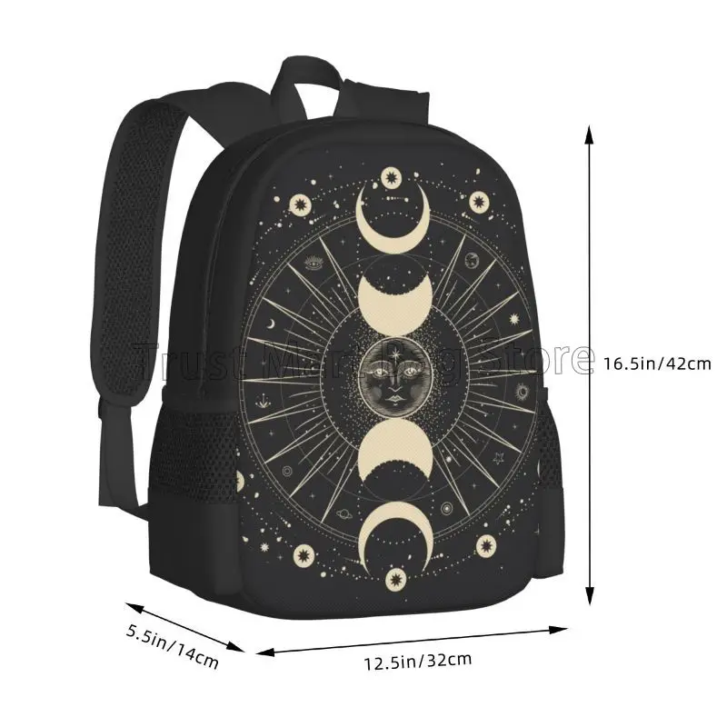 Moon Mystic Sun Astrology Tarot Goth Travel Backpack Boys Girls School Book Bag Lightweight Water Resistant Daypack for Picnic