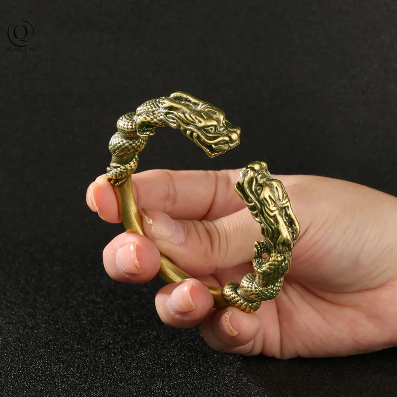 Punk Retro Brass dragon Head Bangle Bracelet for Women Men Fashion Accessories Solid Copper Animal Bracelets Hand Chain Jewelry