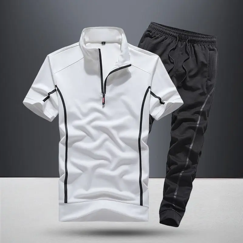 T-shirts Pants Suits For Men Oversized Zipper Smooth No Logo Workout Set Man Trousers Sets Gym Sportswear Offer Youthful Emo Xl