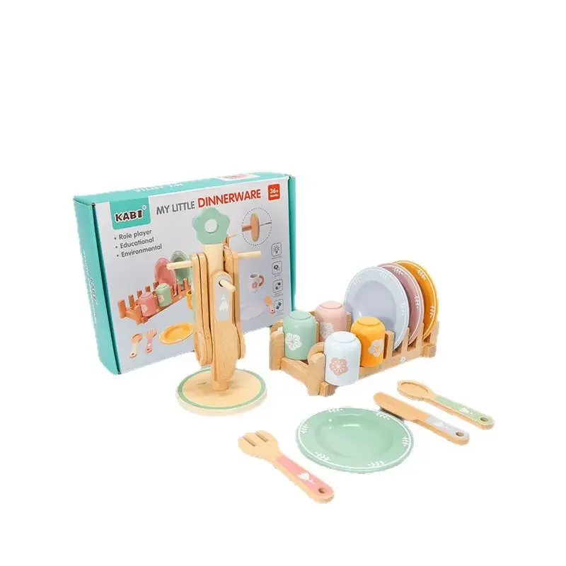 Set di Stoviglie in Legno per Bambine, Giocattoli per Giochi di Ruolo da Cuochi, Accessori per Giochi da Interno