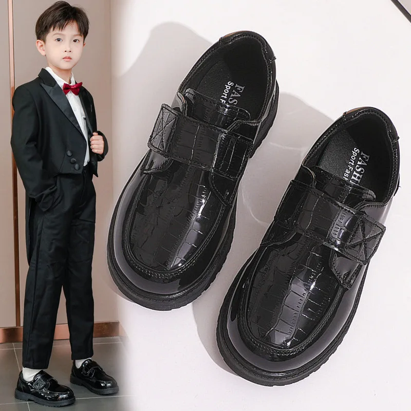 Boys Leather Shoes Spring Autumn Fashion Kids Soft Sole Shoes School Student Performance Flats Big Children's Shoes Black Formal