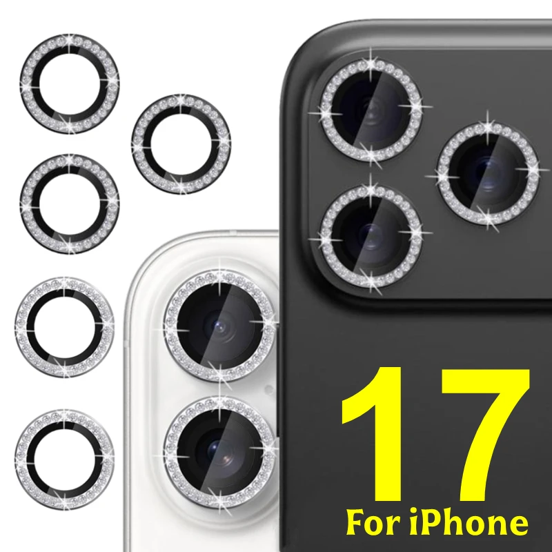 1-3Sets Bling Camera Lens Protector for IPhone 17 Air Pro ProMax Aluminum Alloy Tempered Glass Diamond Lens Cover for IPhone17