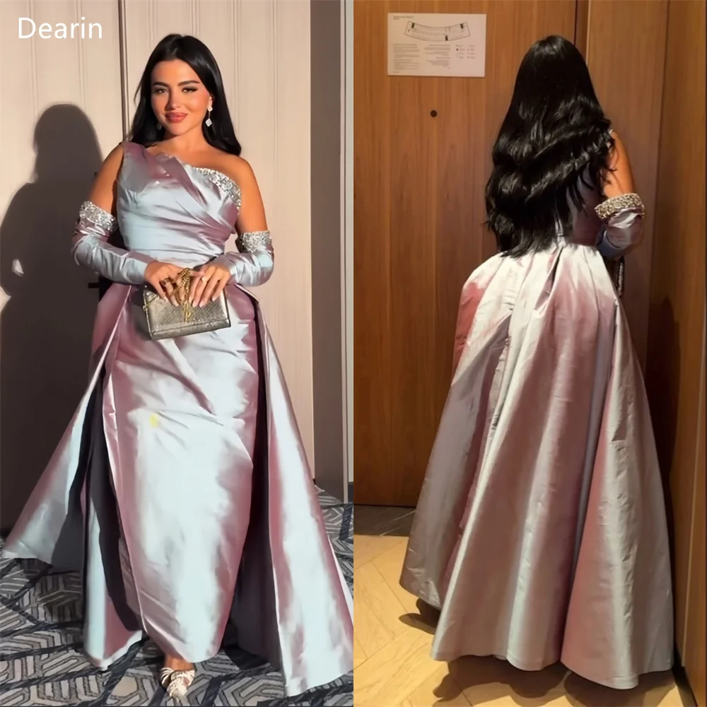 

Customized Evening Gown Dearin One Shoulder Column Floor Length Skirts Draped Beading Bespoke Occasion Dresses Prom Formal Dress