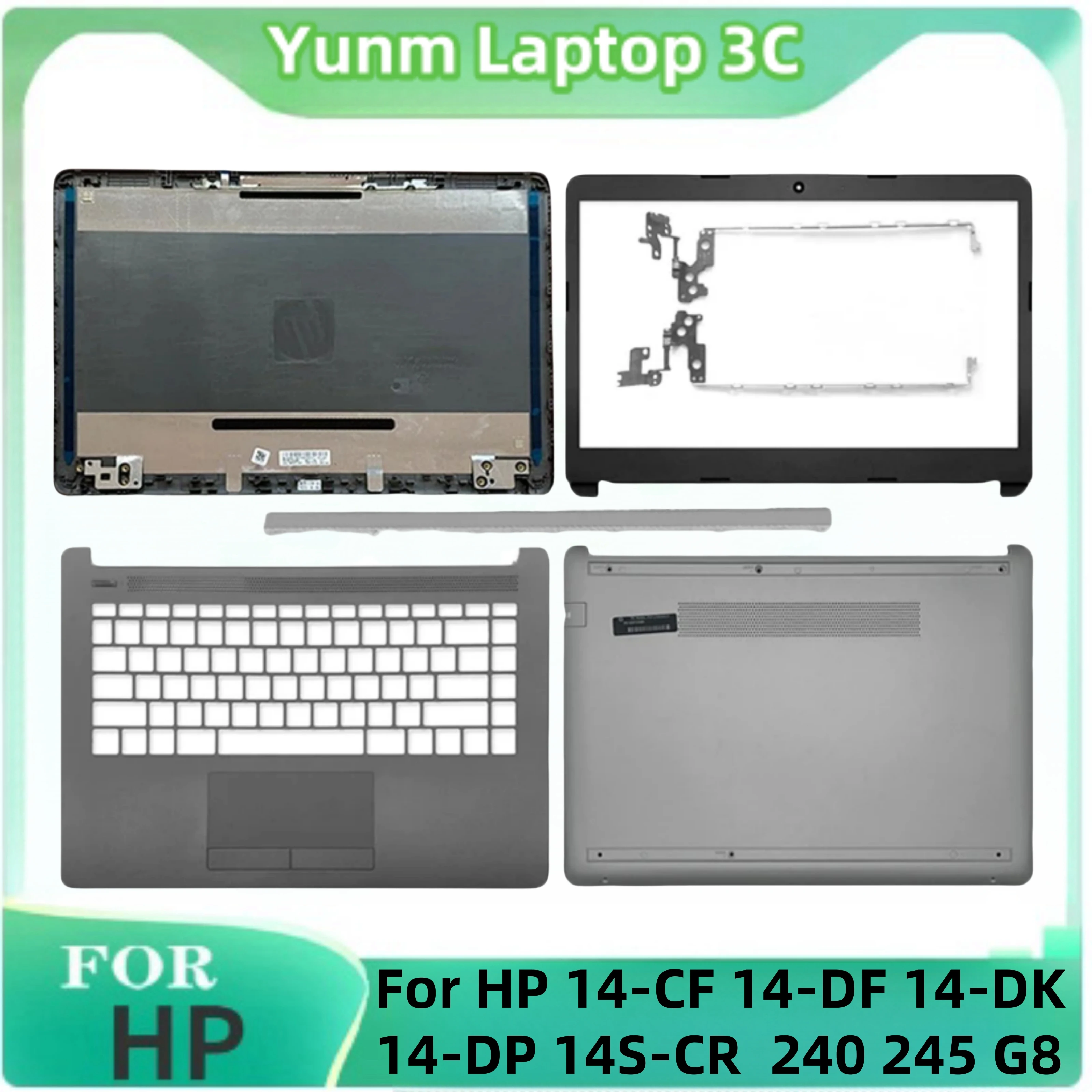 For HP 14-CF 14-DF 14-DK 14-DP 14S-CR 240 245 G8 Original Laptop LCD Back Cover Front Bezel Hinge Palm Rest Bottom Case Grey