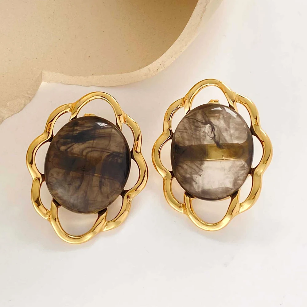 Chic Abstract Resin Hoop Drop Earrings Gold Color Plated Minimalist Earrings Casual Elegant stainless steel Jewelry Gift for Her