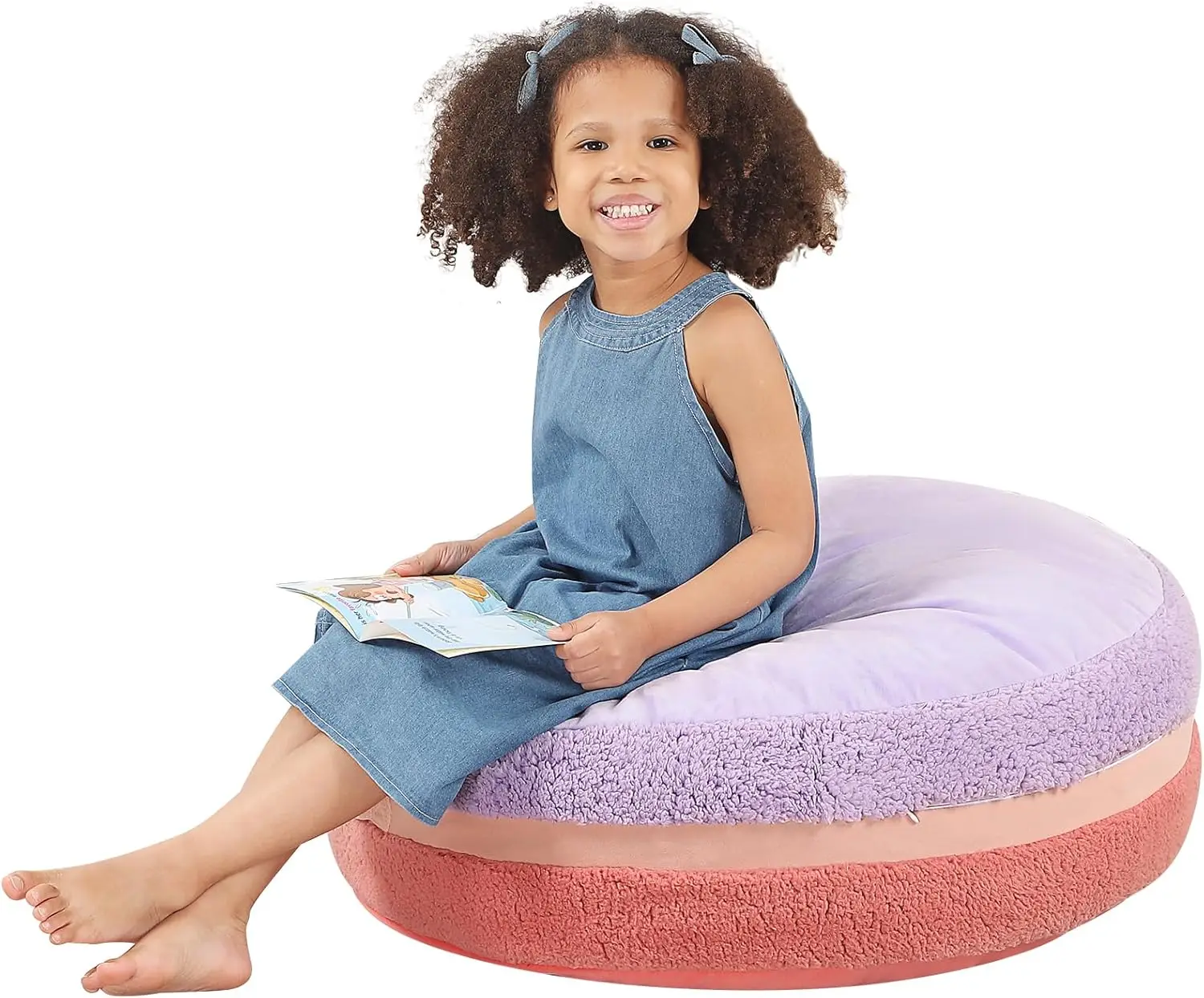Macaron-Shaped Bean Bag Chair for Kids & Teens, Memory Foam Filling, Purple Red Combo, 27.5x27.5x13.5 Inches