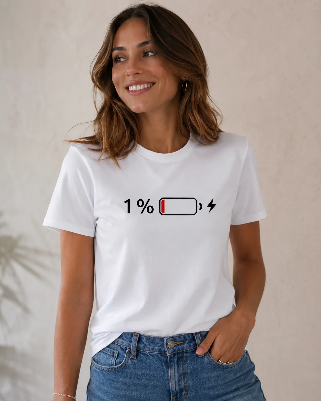 Ladies' 1% Battery Printed Pattern Shirt Casual T-shirt Round Neck Short Sleeved Women Fashionable Hot Selling Clothing Top Girl