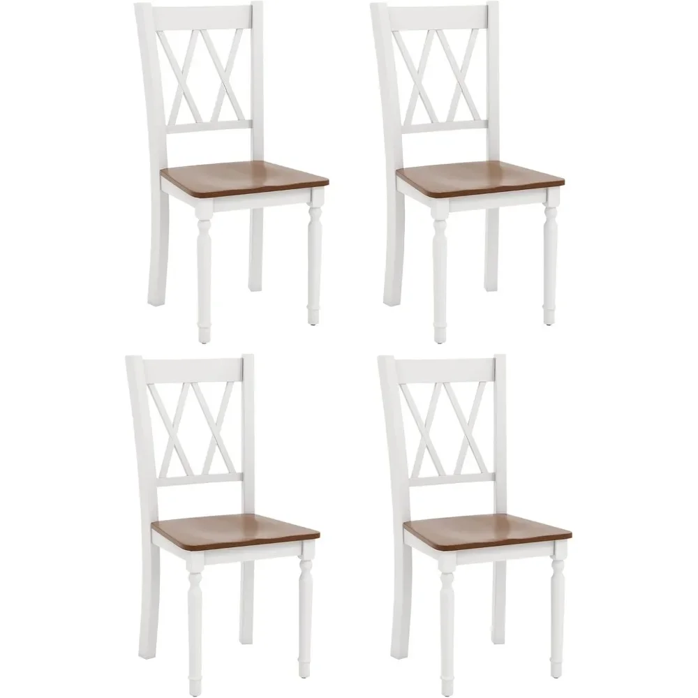 Dining Room Chairs Set of 4 White - Wooden Farmhouse Kitchen Chairs with Rubber Wood Seat, Acacia Wood Legs